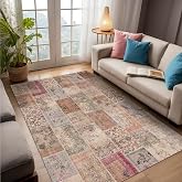 Latte Dizayn Senda Patchwork Desenli Ş&ouml;nil Pamuk Tabanlı Yıkanabilir Kaymaz Antibakteriyel Salon Halısı 160x230