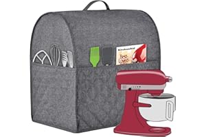 HOHUO Staubdichte Abdeckung für KitchenAid Mixer, mehrere Taschen für verschiedene Küchengeräte Zubehör, wasserabweisend, einfache Reinigung (grau, passend für Kippkopf 4,5–5 Quart)