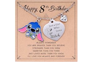 Aesnefe Stitch Birthday Necklace for 3 4 5 6 7 8 9 10 11 12 13 14 15 16 Year Old Girls, Lilo and Stitch Stuff Birthday Gifts for Daughter Granddaughter Sister Friends