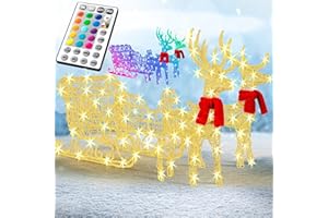 KESSER® 240 LED Renifery z Saniami białe Timer Oświetlenie świąteczne na zewnątrz i wewnątrz Figura świąteczna Dekoracja świąteczna