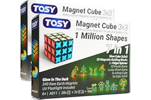 TOSY Magnet Cube 3x3-30 Blocks, 240 Magnets, Multipurpose: Creative Building Blocks, Transformable Fidget Spinner, Puzzle/Infinity Cube, Christmas Stocking Stuffers, Glowing STEM Toy, 2-pack