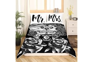 3D socker dödskalle mönster sängklädesset med blommönster och bokstäver Mr Mrs tryck alla hjärtans dag vuxen par sovrum dekor
