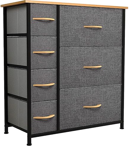 YITAHOME Commode à 10 Tiroirs - Tour De Rangement En Tissu Et Métal, Dessus En Bois, Pour Chambre, Salon, Couloir (Graphite)