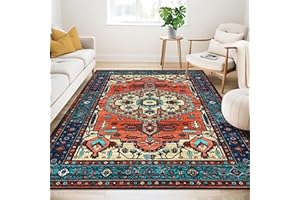 GUCHUANG BEDDING Guchuang Washable Rugs Living Room Area Rugs Terracotta Vintage Boho Large Non Slip Carpet Traditional Oriental Rugs Short Pile for Bedroom Dining Room Kitchen Soft Faux Wool Rug 160x230cm