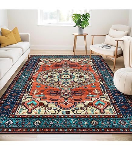 Safavieh Teppich Mahal Collection – Kurzer Flor, Marineblau/rot, 91 X 152 Cm