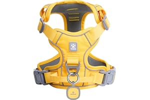 Pawaii Hundegeschirr Hundegeschirr für Kleine Hunde mit Griff Anti Zieh Geschirr Brustgeschirr Anti Zug Gepolsterte Reflektierende Verstellbare Atmungsaktive Hundegechirr ID Tag Enthältet(S Gelb)