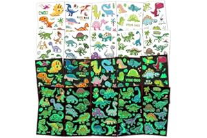 AOMIG Temporary Tattoo for Kids, 10 Sheets Glow In The Dark Cartoon Dinosaur Tattoo Stickers, Waterproof Luminous Fake Tattoo Stickers Set for Boys Girls Birthday Gift Party Bag Filler