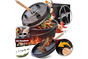 GUSSKÖNIG Juego de horno holandés de 4 litros, olla de hierro fundido sin patas, doble función, incluye levantador de tapa 2 en 1, libro de recetas para 1-2 personas