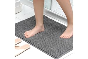 Citylife Bath Mat Non-Slip Super Absorbent Bathroom Mat Extra-Soft Bath Shower Bathroom Rug Chenille Super Absorbent Bath Rug Thick Machine Washable Bathroom Floor Mats Rugs (Charcoal ash,40x60cm)