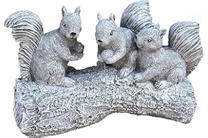 Stone and Style Statua in pietra 3 scoiattoli su tronco resistente al gelo