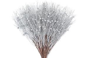 KI Store 20 rami decorativi in argento, rami di Natale artificiali, 45 cm, con rami per fai da te, rametti decorativi Stem, vischio per decorazioni natalizie