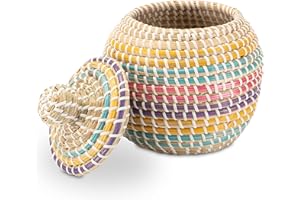 Decorasian Recipiente con tapa, trenzado de algas marinas, multicolor, 20 cm de diámetro