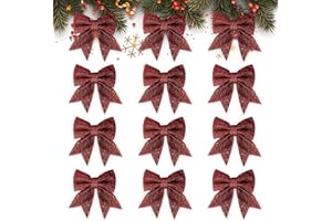 GXFCING 12 Stück Weihnachtsschleifen, Rot Glitzer Schleifen Weihnachtsbaum, Bogen Schleife, Weihnachtsbaumschmuck Schleifen für Weihnachten Party, Weihnachtskranz, Weihnachtsbaum, 15x12cm