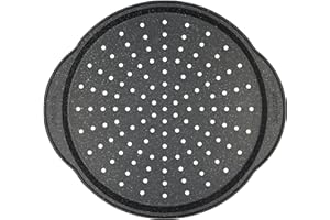 Salter BW12807EU7 Megastone Pizza Pan – 36cm Non-Stick Perforated Crisper Tray With Handles, Large Oven Baking Tin For Pizzas, 12-Inch Durable Carbon Steel Chip Tray, PFOA-Free, Oven Safe Up To 220°C