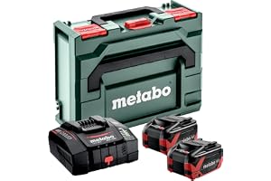 metabo Basuppsättning, 2 x LiHDX 8,0 Ah Metabo-batterier och snabbladdare | Kraftfullt set med metaBOX 145, 18V batteri LiHD batteriteknik för CAS-system och identiska elverktyg