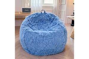 XeGe Faux Fur Comfy Bean Bag Cover(No Filler), Fluffy Stuffed Animal Storage Bean Bag Chair Cover for Bedroom, Furry Fuzzy Big Gaming Beanbag Cover Adults Teens Girls, Anti-slip, Ombre Cobalt Blue