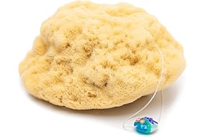‎TOM&PAT tom&pat Naturschwamm Silk mit Kordel & Glasanhänger – DERMATEST: SEHR GUT, Badeschwamm Duschschwamm in Premiumqualität, ideal als Baby-Schwamm, eBook: Naturseife DIY (17-18 cm)