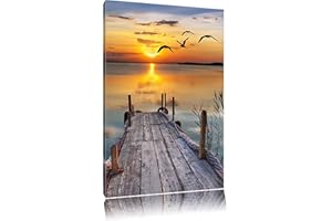 PIXXPRINT Jetée au coucher du soleil Format: toile 60x40auf, XXL énormes Photos complètement encadrés par la civière, l'impression de l'image Art mural avec cadre, moins cher que peintures à l'huile et de l'image, aucune affiche ou poster