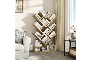 YITAHOME Tree Bookshelf, Floor Standing Bookcase with Wooden Drawer Industrial Shelving Units Display Storage Shelf for Living Room,Home,Office, Oak Color Book shelves