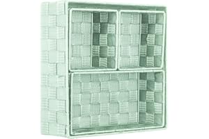 Brandsseller set di 4 di Scatole Portaoggetti - 28x28x10 cm, 26x13x9 cm, 13x13x9 cm (2x) - Cestini rettangolari senza coperchio – intrecciati in effetto rattan con struttura in metallo – Menta