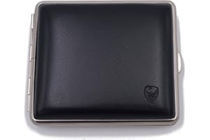 GERMANUS Papierośnica – Made in Germany – stal ze skórzanym pokrowcem, Czarny, for regular 85mm size