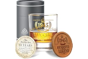 CROWNLY CRYSTAL® 1945 Uomo 80 Anni Bicchieri Whisky Personalizzato Regalo Compleanno Anniversario Per Lui Papà Nonno Zio