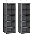 SONGMICS Hanging Wardrobe Storage Organisers, Set of 2, Hanging Storage Shelves, Foldable Wardrobe Clothes Organisers, Space-Saving, Metal Hooks, Bamboo Inserts, Linen Pattern, Grey RCH005G02