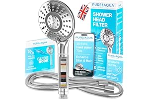 PURE AQUA FEEL FRESH, LIVE PURE PUREAQUA Hard Water Filter Shower Head | Shower Head Filter | 15 Stage Shower Filter | High Pressure Shower Heads | 5 Spray Settings Shower Head and Hose