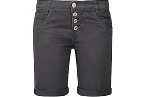 Sublevel Damen Denim Bermuda Chino Stretch Shorts mit Aufschlag Bequeme Kurze Hose im Used Look
