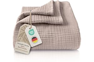 ‎LAYNENBURG LAYNENBURG Premium Musselin Tagesdecke 220x240 cm XXL - 100% Baumwolle - extraweiche Baumwolldecke als Kuscheldecke, Bett-Überwurf, Sofa-Überwurf, Couch-Überwurf - warme Sofa-Decke (Taupe)