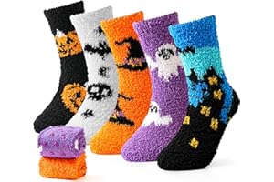 Moyel 5 Pairs Halloween Fluffy Socks Kids Halloween Gifts for Kids 4-12 Years All Hallows' Eve Party Decorations Boo Basket Fillers for Boys Girls Halloween Costume Accessories