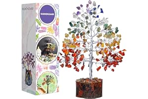 FASHIONZAADI Seven Chakra Gemstone Tree Reiki Healing Stone Feng Shui Bonsai Money Crystal Trees Stones Spiritual Gift for Home Office Living Room Decor Size 10 inch (Silver Wire)