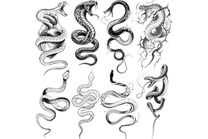 LAROI 8 Blätter Schwarz Schlange Temporäre Tattoos Herren Damen Klebetattoos Erwachsene, Wasserfest Halloween Schlangen Tattoo Aufkleber Haut, 3D Arm Klebe Tattoos Zum Aufkleben Männer Frauen Farbe