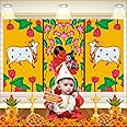Party Baazaar Annaprashan Decoration Backdrop | Pooja Backdrop Decoration Curtain Cloth | Traditional Backdrops for Decoration | Annaprashan Backdrop with Yashoda Kanha (Pack of 1, Size: 8x5 Feet)