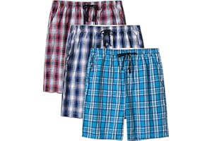 MoFiz Men's Cotton Pyjama Lounge Shorts Checked Button Fly Pyjama Bottoms