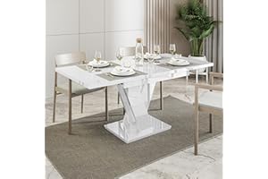PHD FURNITURE Extendable Dining Table MASIV | Modern 6 Seater, 120–160 cm | Elegant V Shaped Legs | Space-Saving, Easy to Clean | Ideal for Kitchen or Dining Room (White Gloss)