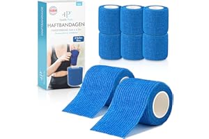‎HEALTH PRESS Health Press Selbstklebender Verband – 8x Pflaster Rolle (5cm x 4,5m) – Haftbandage Selbstklebend – Elastische Bandage – Wasser-, Staub-, Fett- & Schmutzabweisendes Verbandsmaterial (Blau, 8 Rollen)