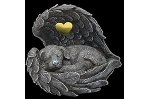 MYSTICALLS Hundeurne für große Hunde, Urne Hunde im Engelsflügel - Tierurne, Gedenkstein, Hundeurne grau, Flügel