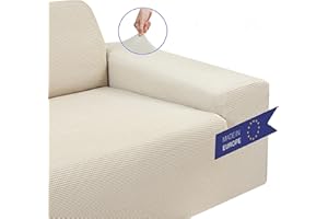 BLUZIMAN® - Funda Sofa Gruesa Premium, Funda de Sofá Multielastica Ajustable Hecho en España, Algodón Mixto, con Reposabrazos (170-220 cm. 3 PLAZAS, Marfil)
