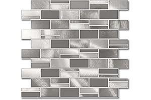 VAOVI Abziehen und Aufkleben von Fliesen für die Küche, selbstklebendes Metall, Spritzschutz, abziehen und aufkleben, Fliesen, U-Bahn-Fliesen, Backsplash Wandfliesen (10 Fliesen, grau)