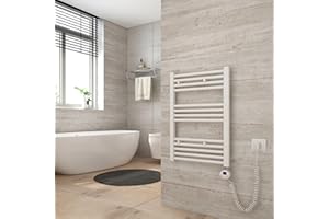 Heilmetz Scaldasalviette elettrico bianco 70x60 cm,Radiatore elettrico con termostato digitale e funzione Timer per asciugamani,Asciugatore elettrico per asciugamani,300 W