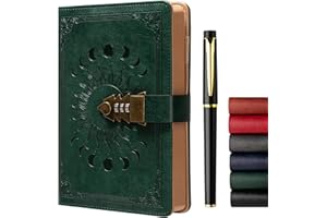 ZXHQ Journal intime avec serrure pour femmes hommes, journal secret pour filles, carnet d'écriture en cuir rechargeable, format A5 (8,5 × 5,9 pouces)