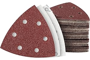 MIDO Professional Abrasive Triangle Sanding Pads 50 Pcs 93 mm 40 Grit Detail Sander Pads 6 Holes Sanding Sheets Sander Sandpaper Hook and Loop Sander Pad