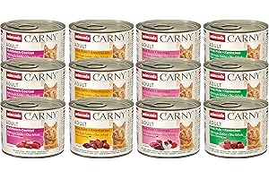 animonda Carny Adult Kräftige Variation (12 x 200 g), Katzennassfutter für ausgewachsene Katzen, Nassfutter mit 100 % frischen, fleischlichen Zutaten, Katzenfutter ohne Getreide und Zucker