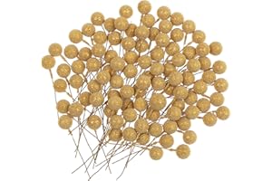 Weysoo 100Pcs Christmas Holly Berries, Artificial Berry for Christmas Tree Ornaments,Wreath Making Supplies,Xmas Party Decorations (GOLD)