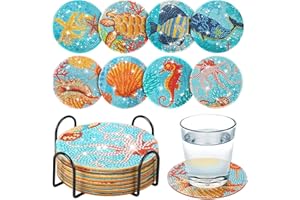 PAIVSUN 8 Stück Diamond Painting Untersetzer， DIY Meereslebewesen mit Halter，Dekorative Hölzern für Erwachsene Kinder Anfänger
