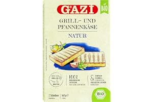 Gazi BIO Grill- und Pfannenkäse Natur - 2x 160gramm - Pfannenkäse Pfanne Grillkäse Grill Ofenkäse Ofen 43% Fett Schnittkäse Käse mikrobielles Lab nachhaltig Halal vegetarisch glutenfrei