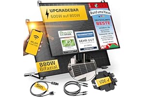 Solakon® 880W Balkonkraftwerk 800W / 600W komplett Steckdose - Upgradebarer Wechselrichter - Inklusive Halterung - 440W Bifaziale Solarmodule & 600W/800W Wechselrichter & Zubehör - 5m Kabel