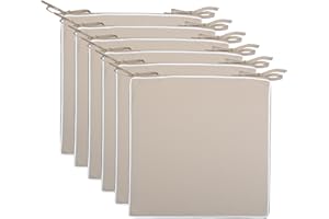 Brandsseller Set da 6 Cuscini per Sedia 40x40x4 cm – Idrorepellenti e antimacchia con Nastri e Bordino – Per uso interno ed esterno – Cucina, Terrazza, Giardino – Grigio Pietra