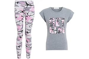 GUBA® GIRLS GET REAL TOP & CAMOUFLAGE LEGGING SET GYMWEAR SPORTSWEAR SUMMER SUIT